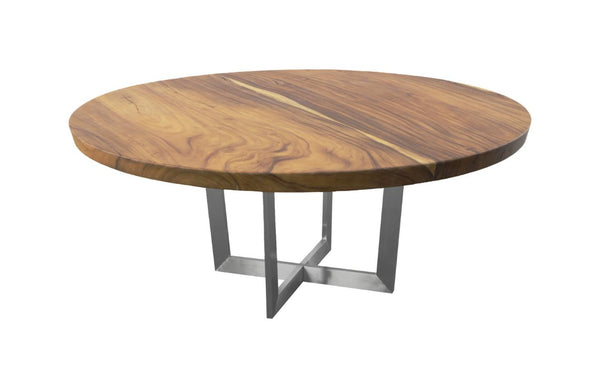 Phillips Collection Chuleta Round Dining Table Reclaimed Chamcha Wood on Brushed Steel Base Seats Eight Natural TH108094