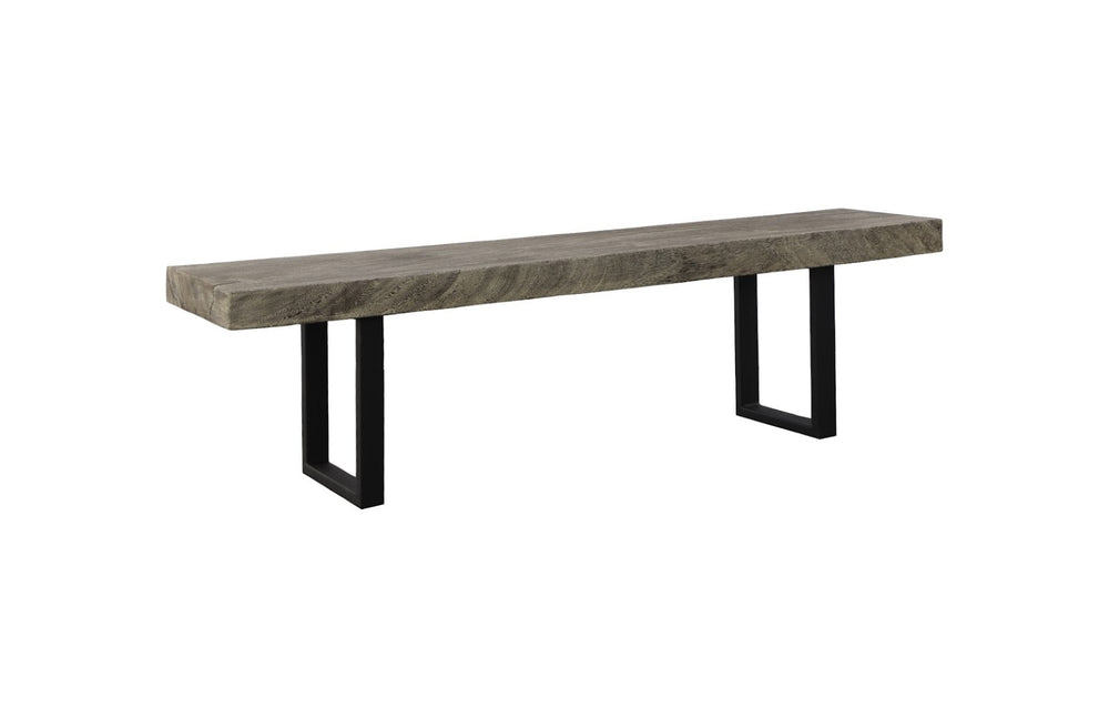 Phillips Collection Origins Gray Stone Straight Edge Bench with Satin Black Legs - Stylish Seating for Any Space TH108706