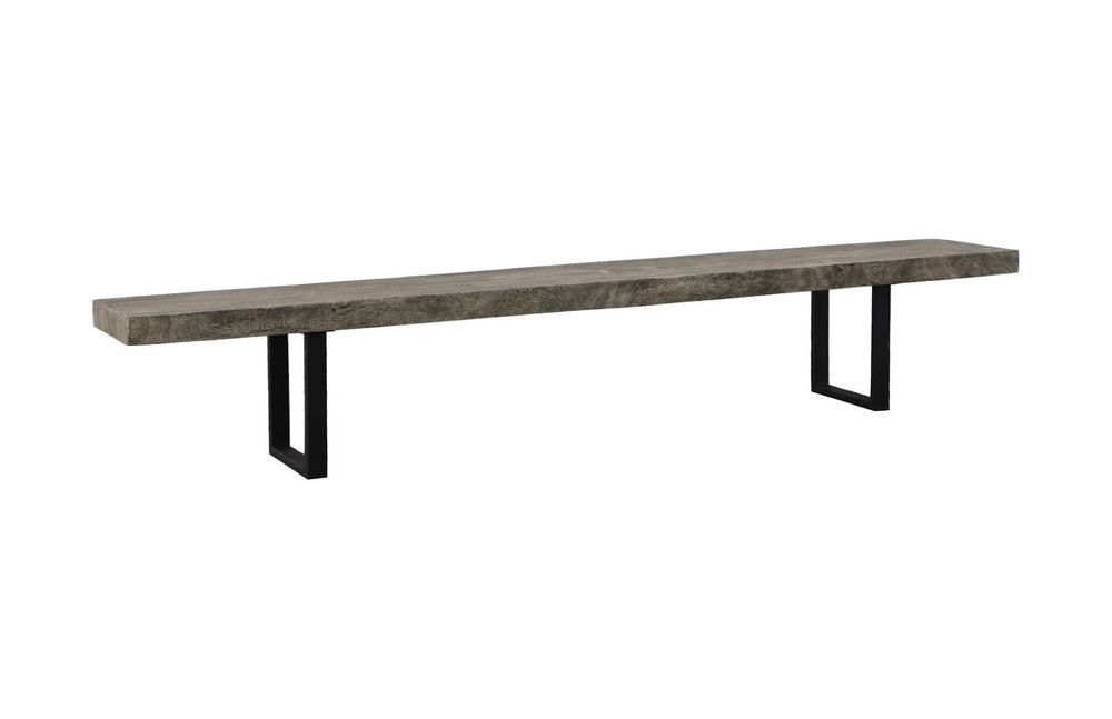 Phillips Collection Origins Straight Edge Bench - Gray Stone Chamcha Wood with Satin Black Legs for Modern Rustic Style TH108709