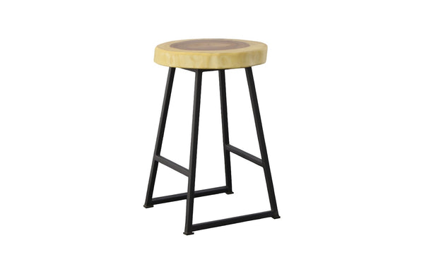 Phillips Collection Chuleta Round Bar Stool - Handcrafted Chamcha Wood with Black Iron Base for Modern Rustic Interiors TH109886