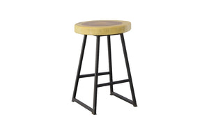 Phillips Collection Chuleta Round Bar Stool - Handcrafted Chamcha Wood with Black Iron Base for Modern Rustic Interiors TH109886