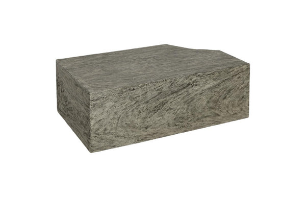 Phillips Collection Chiseled Solid Wood Coffee Table with Gray Stone Finish and Silver Metallic Accents TH110325