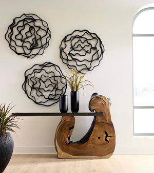 Phillips Collection Vine Wall Flower Décor - Handcrafted Black Wood Sculpture for Modern or Classic Interiors Small TH112231