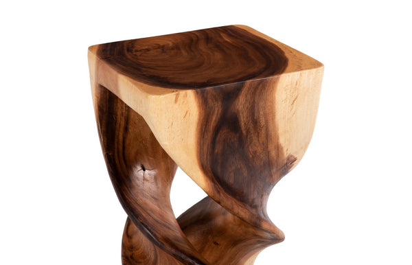Phillips Collection Twist Stool, Double – Elegant Natural Chamcha Wood Pedestal With Spiraling Design For Unique Decor Brown Wood ,Chamcha Wood Th112719
