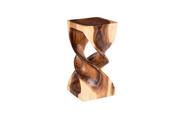 Phillips Collection Twist Stool, Double – Elegant Natural Chamcha Wood Pedestal With Spiraling Design For Unique Decor Brown Wood ,Chamcha Wood Th112719