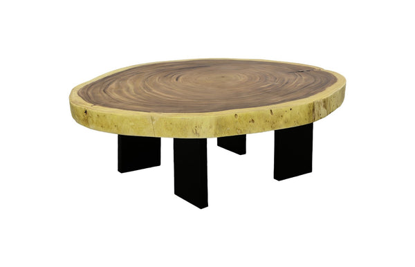 Phillips Collection Floating Large Natural Coffee Table With Iron Legs - Modern Organic Design, Unique Woodgrain Beauty Brown Wood ,Chamcha Wood Th113103