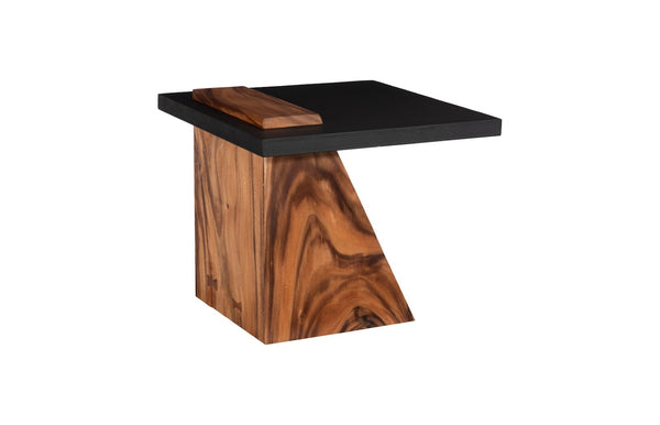 Phillips Collection Slant Side Table - Contemporary Natural Wood & Black Top, Stylish Accent For Modern Interiors Black,Brown Wood ,Chamcha Wood Th113553