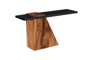 Phillips Collection Slant Console Table - Modern Reclaimed Wood Design With Angular Slant & Sleek Black Top For Style Black,Brown Wood ,Chamcha Wood Th113554