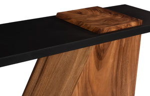 Phillips Collection Slant Console Table - Modern Reclaimed Wood Design With Angular Slant & Sleek Black Top For Style Black,Brown Wood ,Chamcha Wood Th113554