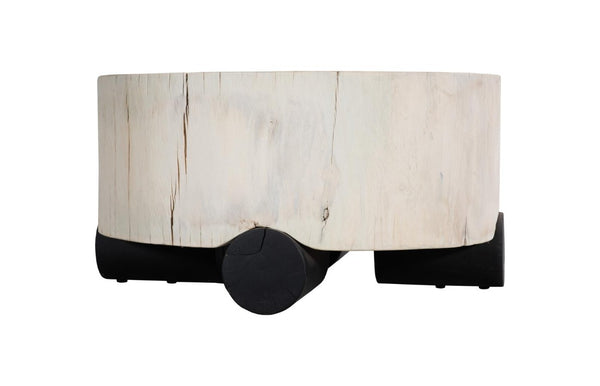 Phillips Collection Core Solid Teak Slab Coffee Table Bleached Heartwood Grain with Black Industrial Base TH113559