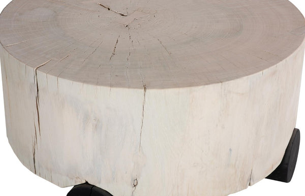 Phillips Collection Core Solid Teak Slab Coffee Table Bleached Heartwood Grain with Black Industrial Base TH113559