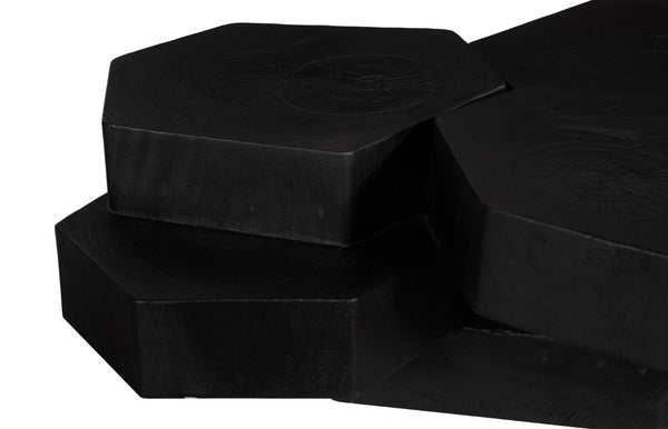 Phillips Collection Wood Chamcha Sculptural Coffee Table Burnt Black Finish Square Living Room Centerpiece TH113566