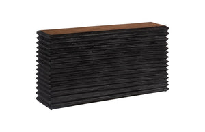 Phillips Collection Layered Chamcha Wood Console Table with Hand-Carved Panels and Burnt Black Base TH115346
