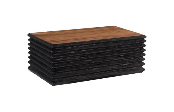 Phillips Collection Layered Chamcha Wood Coffee Table Hand Carved Sides Burnt and Natural Two Tone Finish TH115347