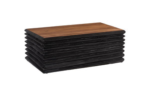 Phillips Collection Layered Chamcha Wood Coffee Table Hand Carved Sides Burnt and Natural Two Tone Finish TH115347
