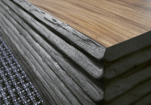 Phillips Collection Layered Chamcha Wood Coffee Table Hand Carved Sides Burnt and Natural Two Tone Finish TH115347