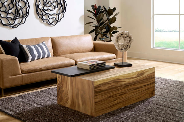 Phillips Collection Plateau Coffee Table – Rustic Acacia Wood Design With Bold Off-centered Shelf For Modern Living Spaces Black,Brown Wood ,Chamcha Wood Th115350