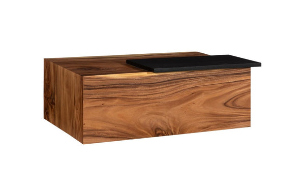 Phillips Collection Plateau Solid Acacia Wood Coffee Table with Asymmetric Shelf for Bohemian Living Rooms TH115350
