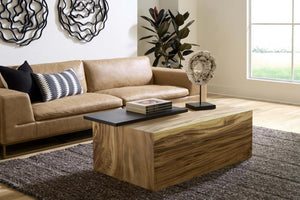 Phillips Collection Plateau Solid Acacia Wood Coffee Table with Asymmetric Shelf for Bohemian Living Rooms TH115350