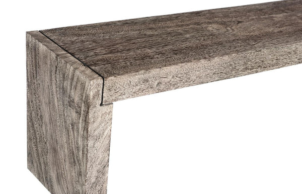 Phillips Collection Straightaway Solid Chamcha Wood Bench with Stone Gray Finish for Modern Entryway TH115357
