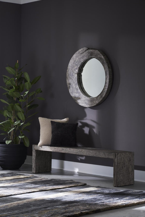 Phillips Collection Straightaway Solid Chamcha Wood Bench with Stone Gray Finish for Modern Entryway TH115357