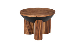 Phillips Collection Moon Solid Chamcha Wood Round Side Table with Metal Base for Bohemian Living Spaces TH115358