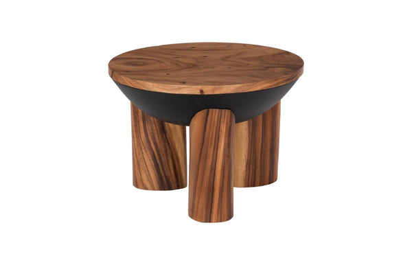 Phillips Collection Moon Solid Chamcha Wood Round Side Table with Metal Base for Bohemian Living Spaces TH115358