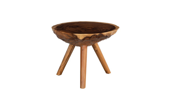 Phillips Collection Indent Sculptural Wooden Side Table – Artisanal Design with Tripod Base for Modern Living Spaces Natural, SM TH115368