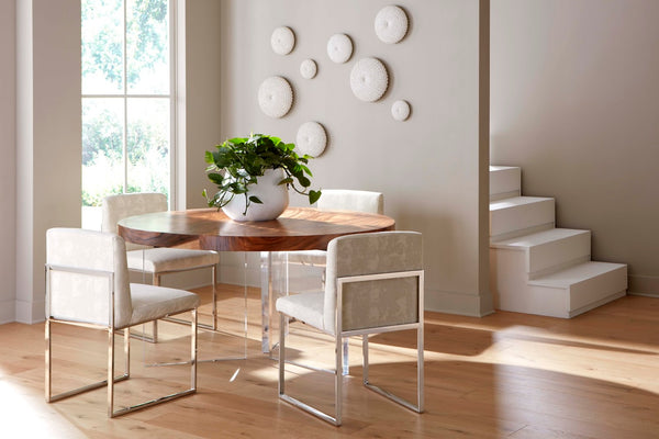 Phillips Collection Floating Round Dining Table with Clear Acrylic Legs – Modern Natural Wood Design for 4-6 Seats TH119068