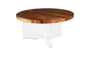Phillips Collection Floating Round Dining Table with Clear Acrylic Legs – Modern Natural Wood Design for 4-6 Seats TH119068