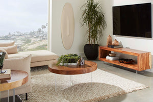 Phillips Collection Floating Round Coffee Table with Acrylic Legs - Modern Chamcha Wood Design for Stylish Living Spaces TH119069