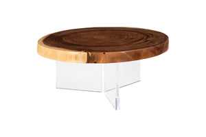 Phillips Collection Floating Round Coffee Table with Acrylic Legs - Modern Chamcha Wood Design for Stylish Living Spaces TH119069