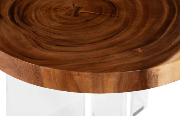 Phillips Collection Floating Round Coffee Table with Clear Acrylic Legs - Natural Chamcha Wood for Modern Spaces TH119070