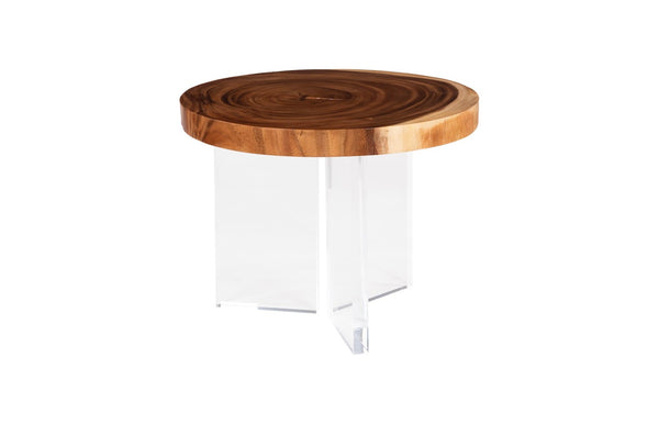 Phillips Collection Floating Round Coffee Table with Clear Acrylic Legs - Natural Chamcha Wood for Modern Spaces TH119070