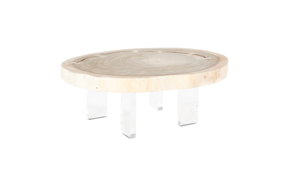 Phillips Collection Floating Coffee Table with Clear Acrylic Legs - Modern Chamcha Wood Design for Contemporary Living Spaces Bleached, Size Varies TH119389