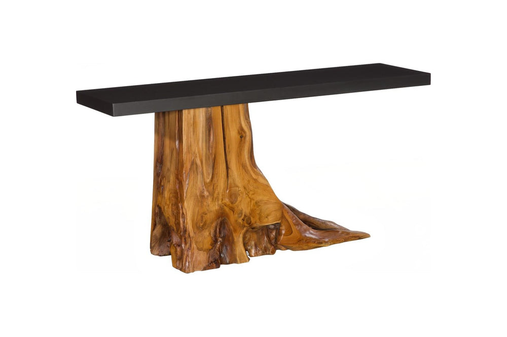 Phillips Collection Plinth Teak Root and Iron Console Table Sculptural Organic Statement for Entryways TH120179