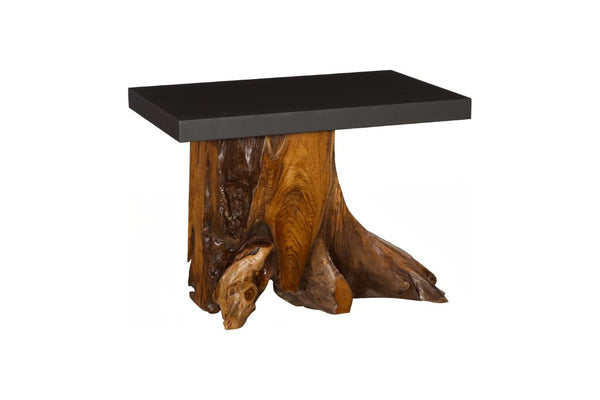 Phillips Collection Plinth Reclaimed Teak Root Side Table with Iron Top Sculptural Living Room Accent TH120947