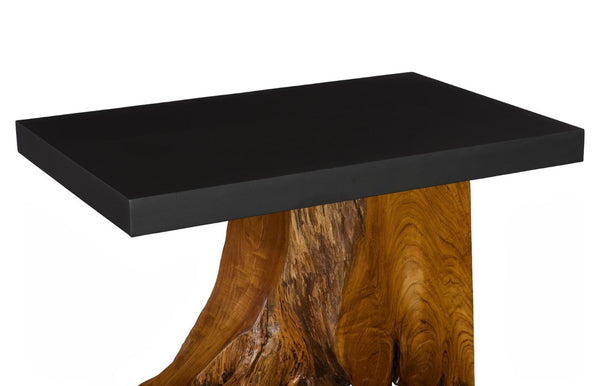 Phillips Collection Plinth Reclaimed Teak Root Side Table with Iron Top Sculptural Living Room Accent TH120947