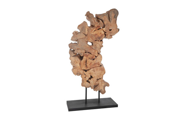 Phillips Collection Pipal Wood Sculpture - Modern-Organic Art Piece with Natural Warmth & Minimalist Black Metal Accents TH64560