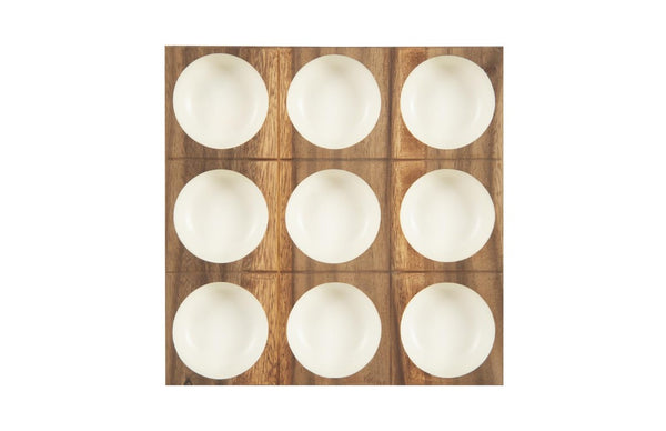 Phillips Collection Puka Reclaimed Acacia Hand Turned Wood Wall Tile Sculptural Lathe Crafted Accent White TH64929