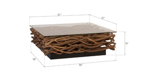 Phillips Collection Vine Coffee Table - Artisan-Crafted Rustic Wood Base with Glass Top for Modern Living Spaces TH66102
