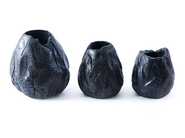 Phillips Collection Burnt Chamcha Wood Sculptural Vase Set of 3 Charred Artisan Hive Accent Pieces TH67431