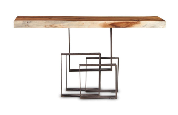Phillips Collection Score Solid Chamcha Wood Console Table with Sculptural Iron Base for Entryway TH69093