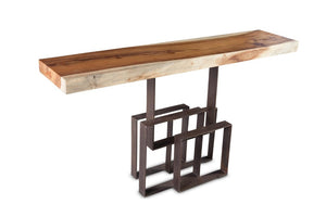 Phillips Collection Score Solid Chamcha Wood Console Table with Sculptural Iron Base for Entryway TH69093