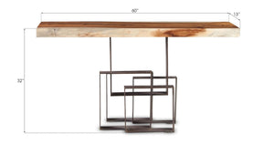 Phillips Collection Score Solid Chamcha Wood Console Table with Sculptural Iron Base for Entryway TH69093