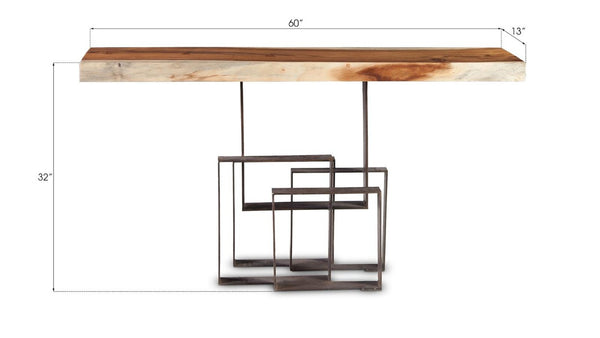 Phillips Collection Score Solid Chamcha Wood Console Table with Sculptural Iron Base for Entryway TH69093