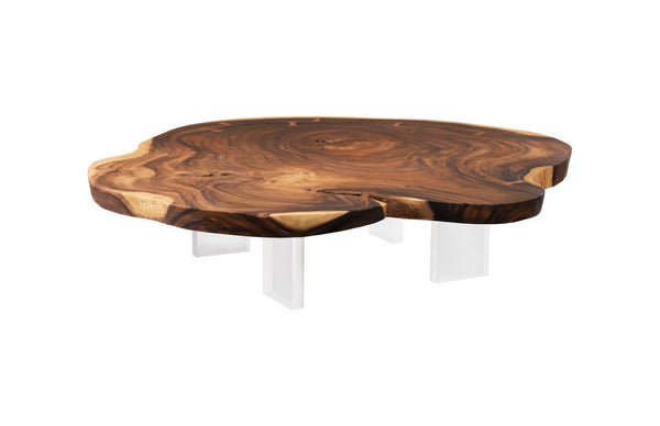 Phillips Collection Floating Coffee Table with Clear Acrylic Legs - Natural Chamcha Wood, Modern Minimalist Design TH69602