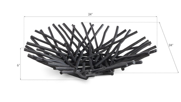 Phillips Collection Stick Bowl - Handcrafted Wooden Centerpiece with Organic Design for Rustic and Modern Décor Short, Black TH72027