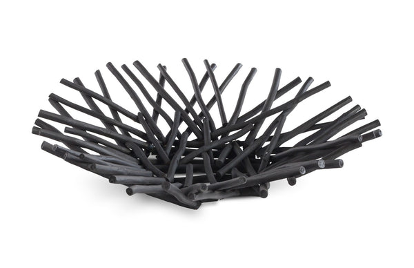 Phillips Collection Stick Bowl - Handcrafted Wooden Centerpiece with Organic Design for Rustic and Modern Décor Short, Black TH72027
