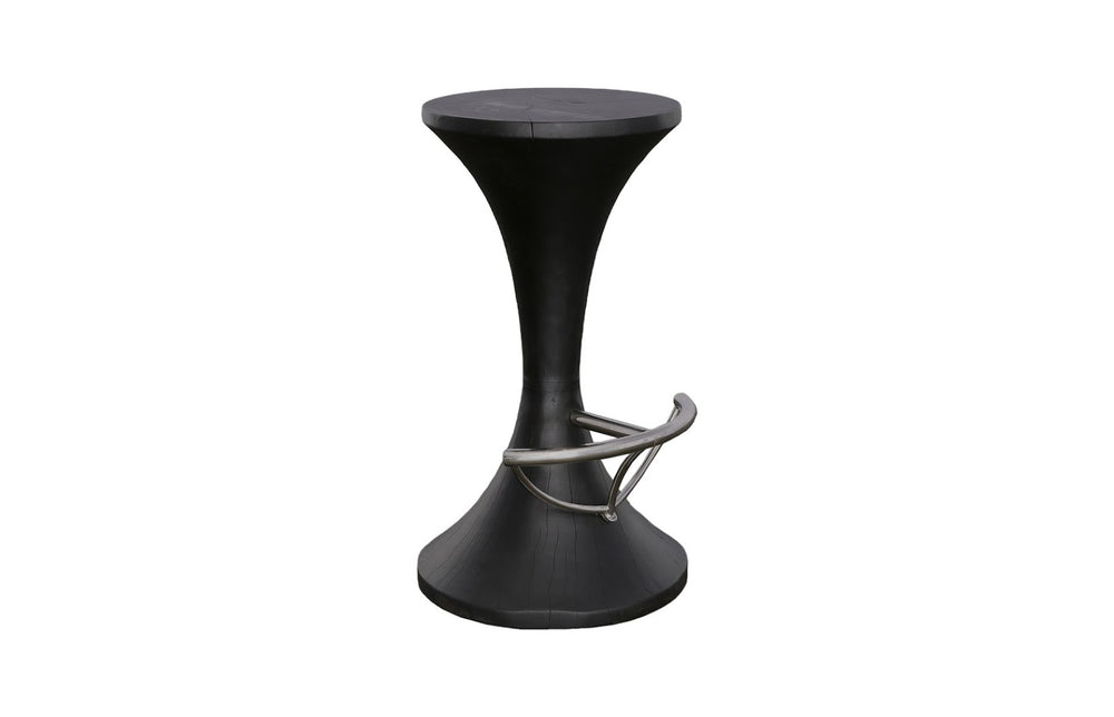 Phillips Collection Marley Bar Stool, Sleek Mango Wood Design with Hourglass Shape for Modern Kitchen & Bar Settings Burnt, Stainless Steel Foot Rest TH74076